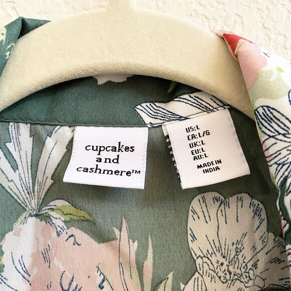 Cupcakes & Cashmere Women's Green Floral Button Down Pajama Night Shirt Sz L - Picture 4 of 12